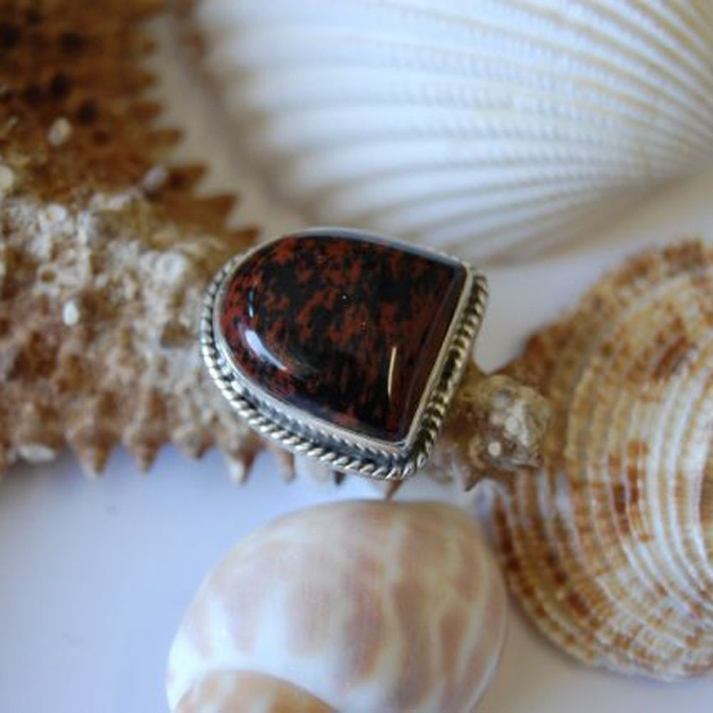 Mahogany Obsidenne Ring Size 6 .925 Sterling Silve